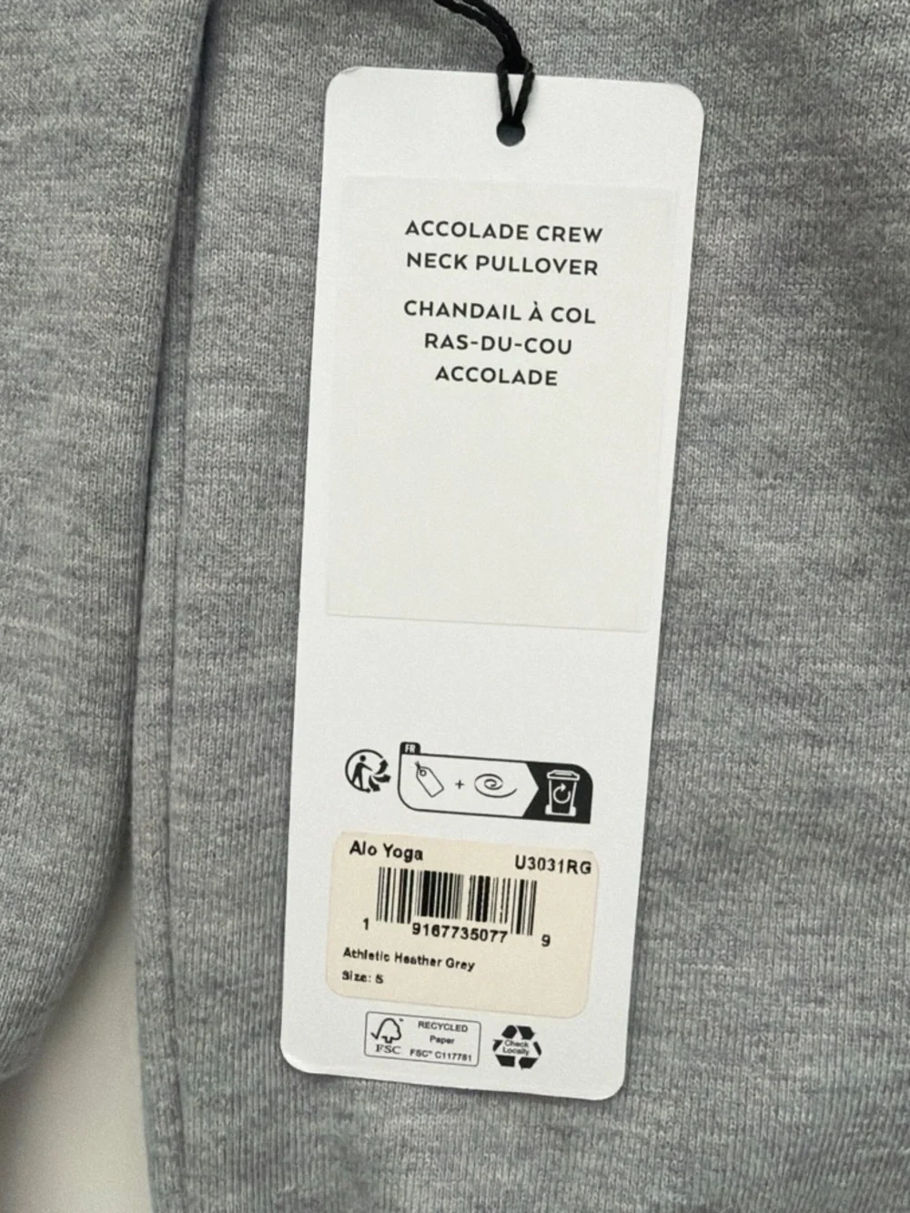 NEW Alo Accolade Pullover Crewneck Sweatshirt Size Small Athletic Heather Grey